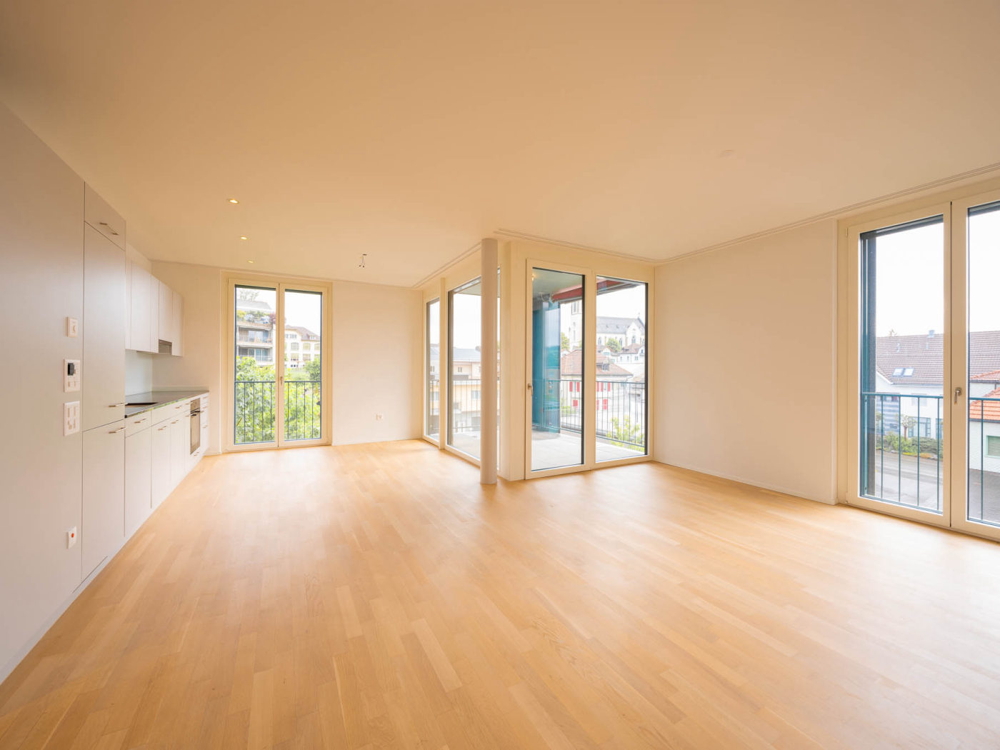 Real estate interior photo with colour cast and mixed lighting before professional color correction